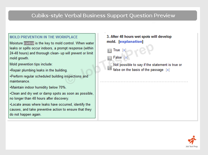 Cubiks Verbal Reasoning Business Support Practice 
