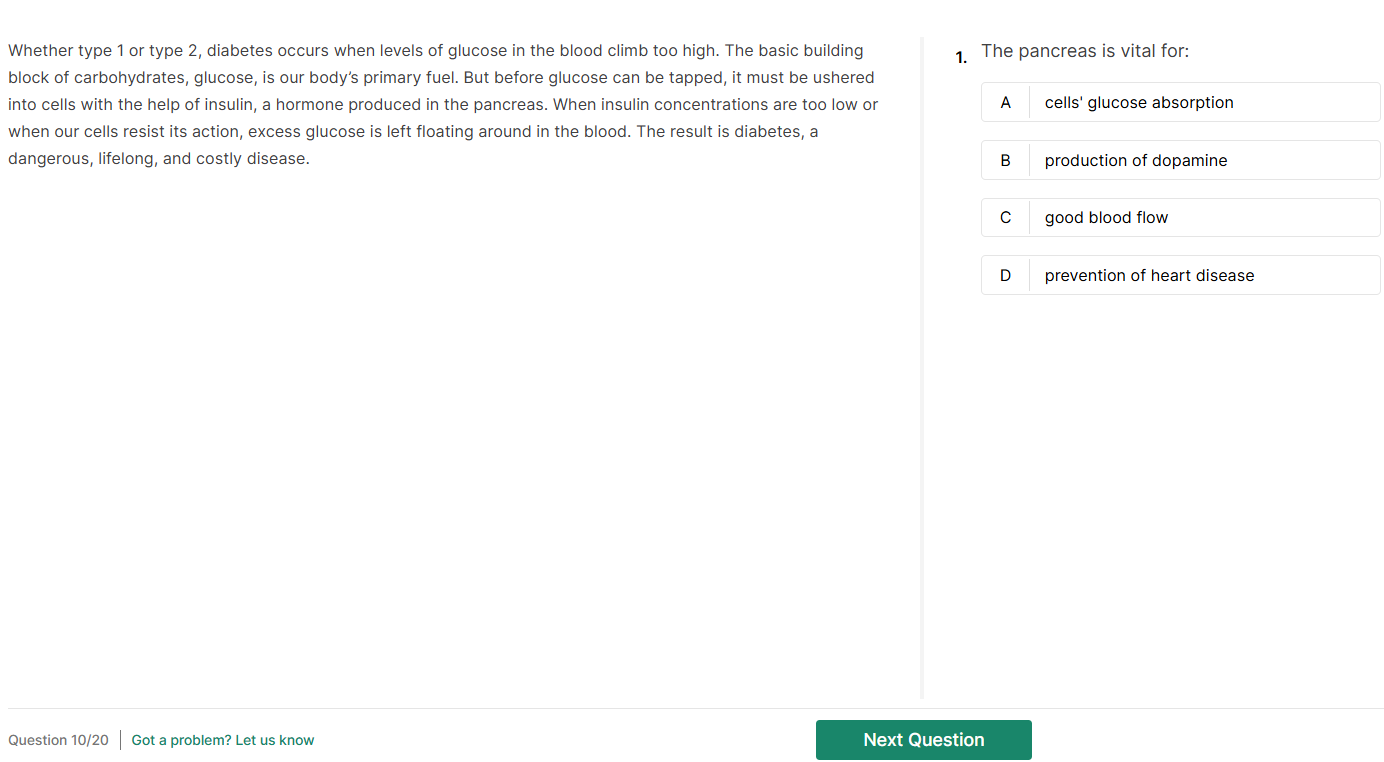 reading comprehension sample