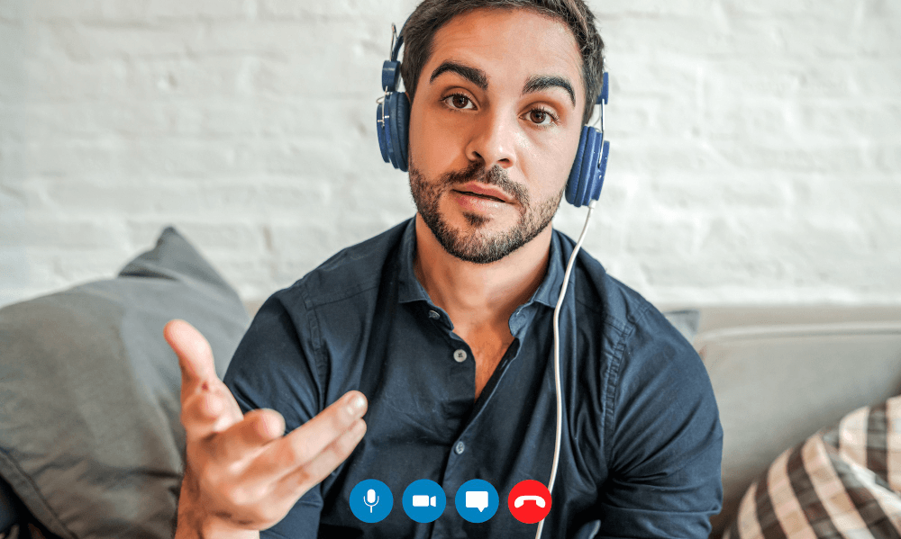 Man taking a webcam interview