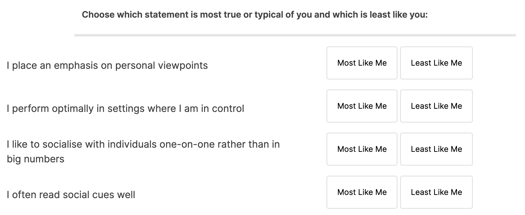 caliper assessment forced-choice section sample question
