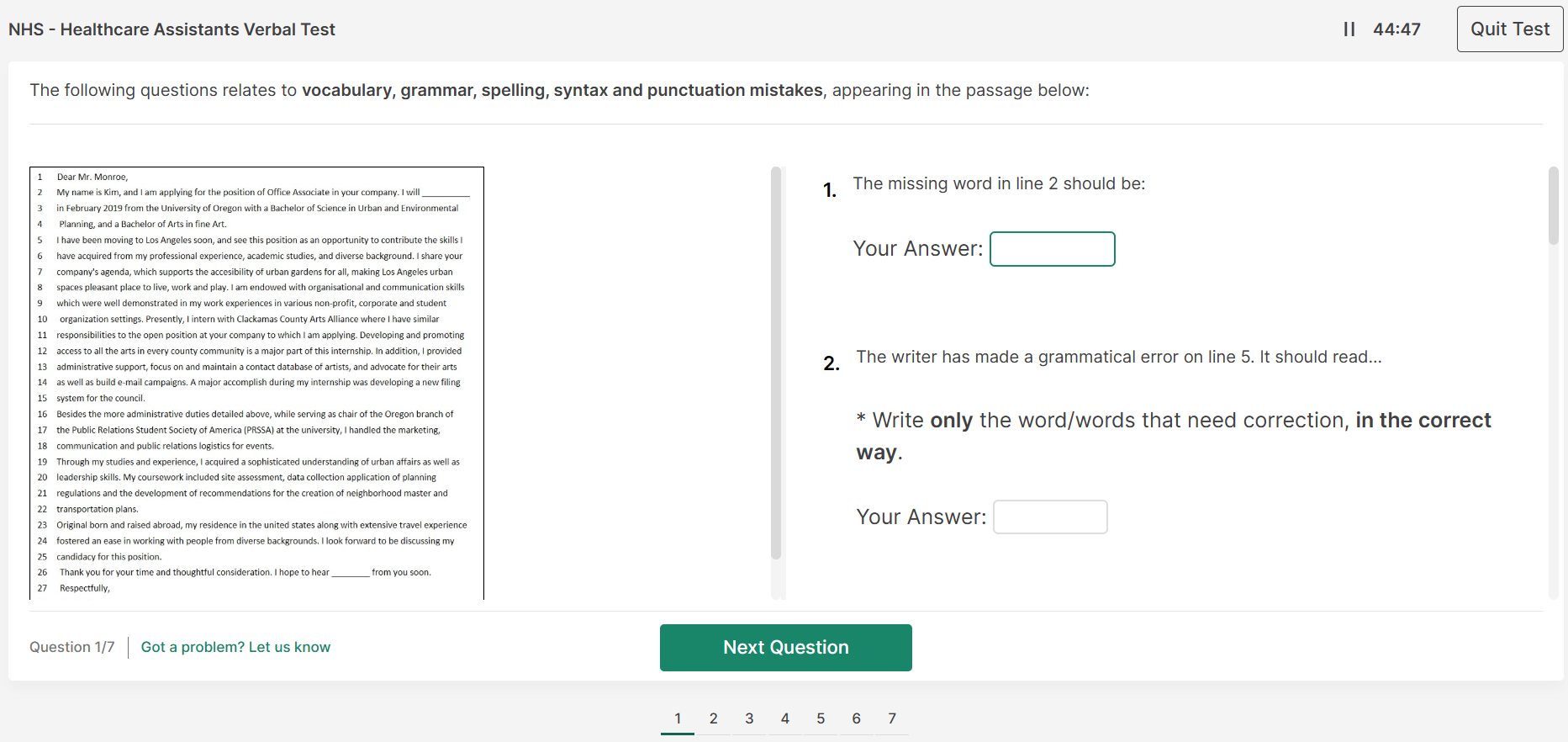 NHS - Healthcare Assistants Verbal Test sample