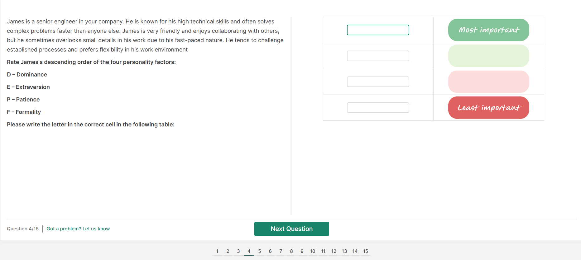 PI Factor Hierarchy Practice sample